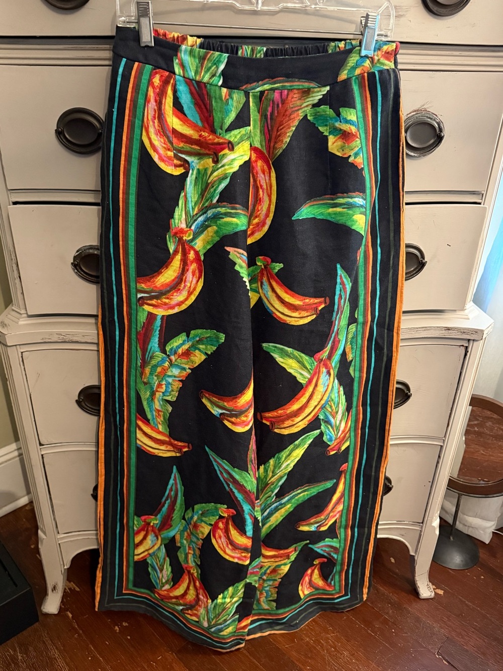 FARM Rio Wide Leg Linen Preta Banana Tropical Fruit Print Pants M - Picture 1 of 8